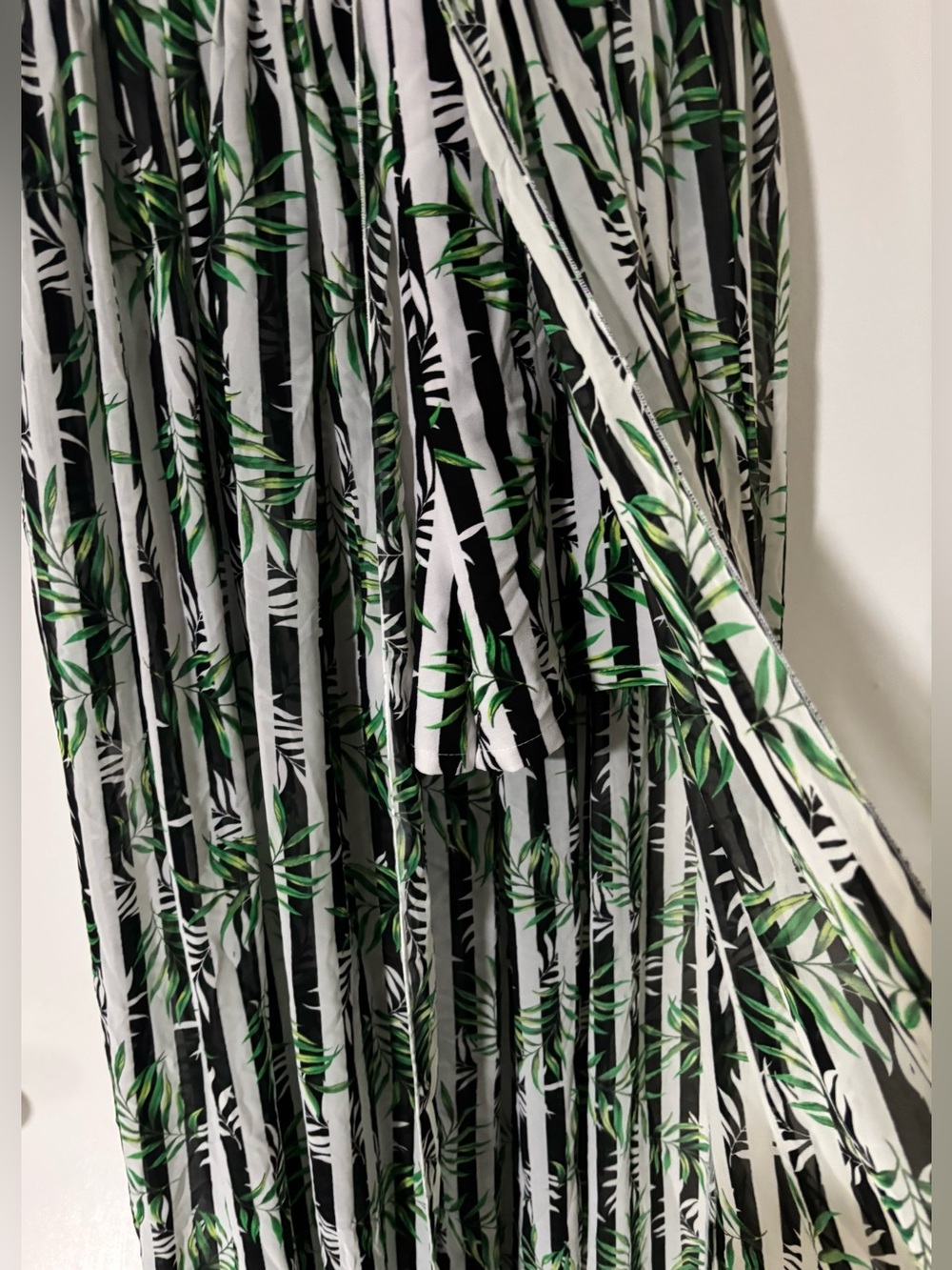 XOXO Black & White Striped Romper with Green Leaf Print - Picture 3 of 7